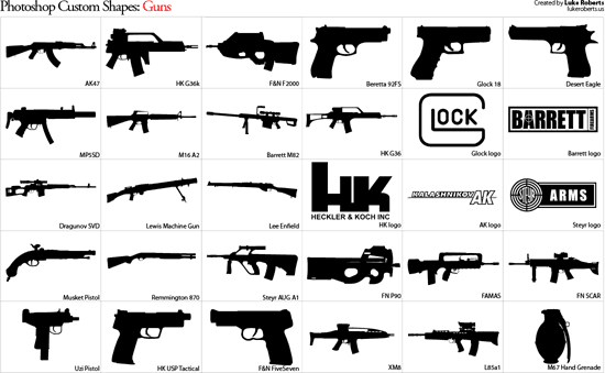 Photoshop CSH file and vector SVG : Guns